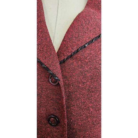 KASPER Petite Tweed Maroon Red 2 Pcs Skirt Jacket‎ Suit Set Career Church Sz 10P - Picture 3 of 9